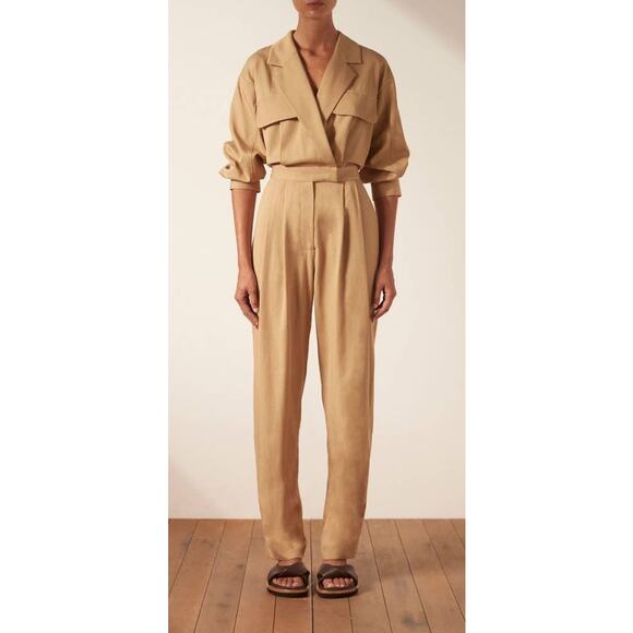 Shona Joy Sara Lapel Boiler Suit Jumpsuit Romper‎ Small Tan Camel Summer - Picture 4 of 8